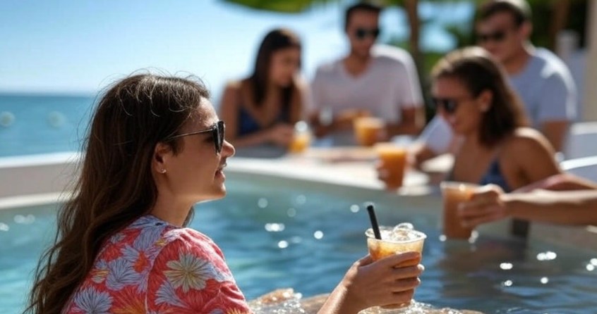 Relaxing poolside with friends, enjoying refreshing drinks