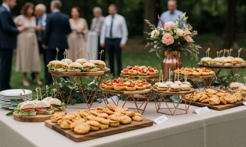A lavish outdoor buffet, showcasing a variety of delectable appetizers