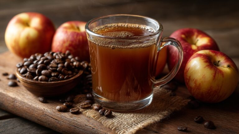 A glass mug filled with a blend of apple cider vinegar with coffee